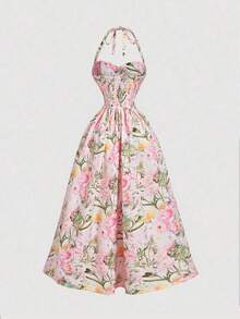 Vestido largo con estampado floral romántico con escote de cuello alto, para el Día de San Valentín, vestido de primavera, atuendo para brunch, atuendo para fiesta del té, atuendo para vacaciones en la playa, vestido floral para mujer, vestido v - Multicolor - Ver 2