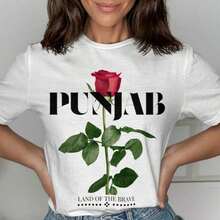 Unique Red Rose Punjabi T-Shirt, Cool Desi Clothing For Bold People, Unisex Punjabi Merchandise, Punjabi Clothing For Desi Style, Pure Cotton Unisex T-Shirt - 白色 - 查看 1