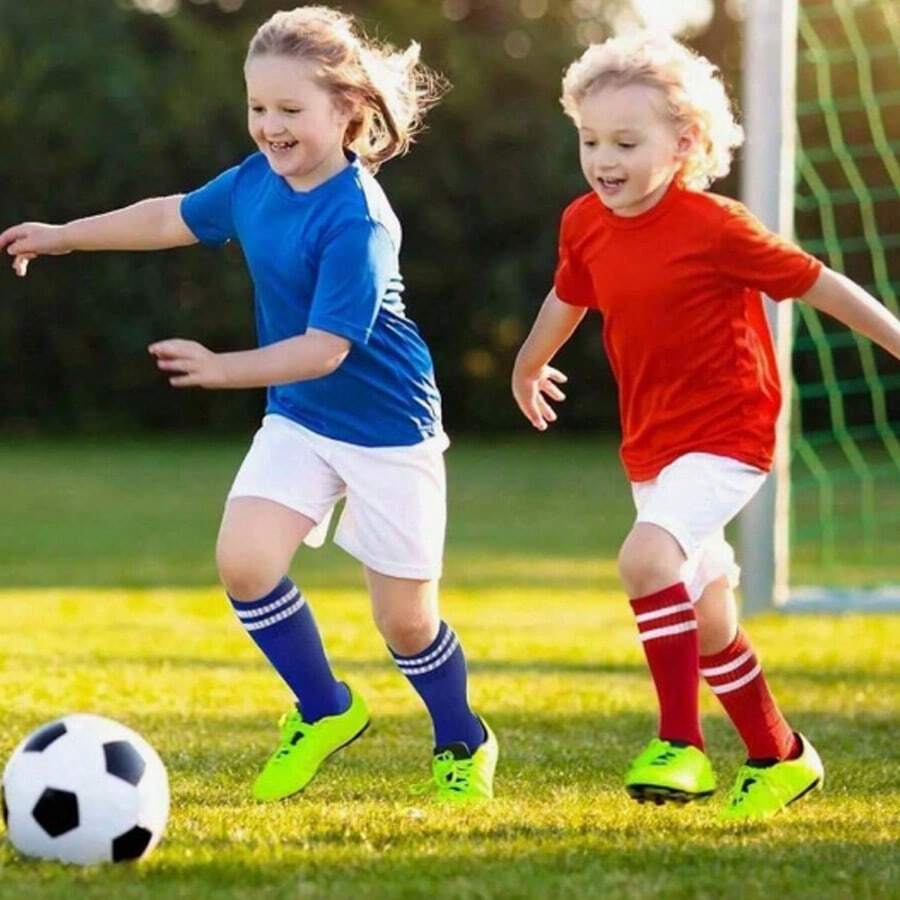 1 par de calcetines de fútbol de caña alta para niños y niñas, calcetines de fútbol cómodos y transpirables, calcetines deportivos que absorben el sudor, calcetines de fútbol gruesos, adecuados para correr, fútbol, baloncesto, rugby de adolescentes, uso profesional en entrenamiento deportivo, adecuados para todas las estaciones. - Multicolor - Ver 1