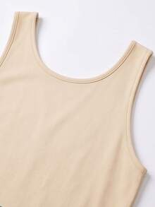 1 pieza Vestido moldeador sin mangas de punto elástico con rayas beige y grises, control de abdomen y cintura, tejido elástico y transpirable, amigable con la piel, cuello redondo, ajuste favorecedor, no transparente, cómodo para usar todo el día, para uso diario, fiestas, oficina, citas casuales, salidas nocturnas y estilos de todas las estaciones - Beis - Ver 8