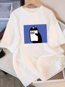 Camiseta de algodón puro para mujer con mangas cortas, diseño único, estampada, cómoda para el verano, nuevo estilo de verano, corte holgado, top adelgazante para estudiantes - Unisex, holgada - Corte cómodo, estilo vintage urbano - Camiseta de algodón 100% algodón. - Blanco - Ver 1