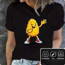 Camiseta blanca de verano para mujer con estampado de maíz divertido, uso diario casual. Camiseta de manga corta para mujer, estilo básico para uso interior y exterior. - Negro - Ver 1