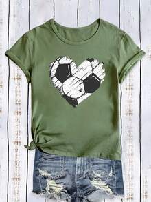 Women's Limited Edition Short-Sleeved Sports T-Shirt, Comfortable And Stylish, Suitable For Sports And Daily Life, With Football Design, Made Of Lightweight Cotton. - 綠色 - 查看 12