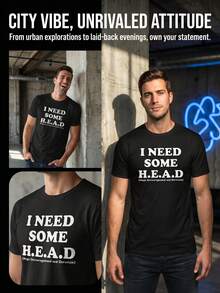 Funny Saying T-Shirt - "I Need Some Head Hugs Encouragement Devotion" Bold Text Tee - Soft Quick-Dry Cotton Shirt For Men & Women - Black With White Letters - Machine Washable Everyday Casual Wear - Gym, Gifts, Sports Fans - All-Season Comfort Fit Apparel, Gym Outfit, Retro Style, Comfortable Material, Statement Top, Humor Lovers - màu đen - Xem 4