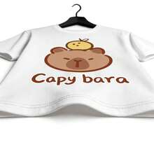 Tops para mujer de algodón de manga corta con cuello redondo y estampado de capibara para mujer, estilo casual y lindo. - Blanco - Ver 3