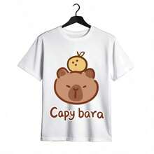 Tops para mujer de algodón de manga corta con cuello redondo y estampado de capibara para mujer, estilo casual y lindo. - Blanco - Ver 9
