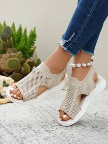 Tplvbz Women's Floral Hollow Mesh Casual Sports Sandals (Floral Pattern Random) - Beige - View 1