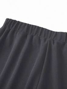 Pantalones anchos de cintura alta de unicolor de uso casual para mujeres - Gris Oscuro - Ver 7