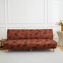 1pc Sofa Bed Cover, Milk Silk Printed High Elasticity, Easy Installation, Multiple Sizes, Botanical Leaf Pattern Print - Burnt Orange - View 1