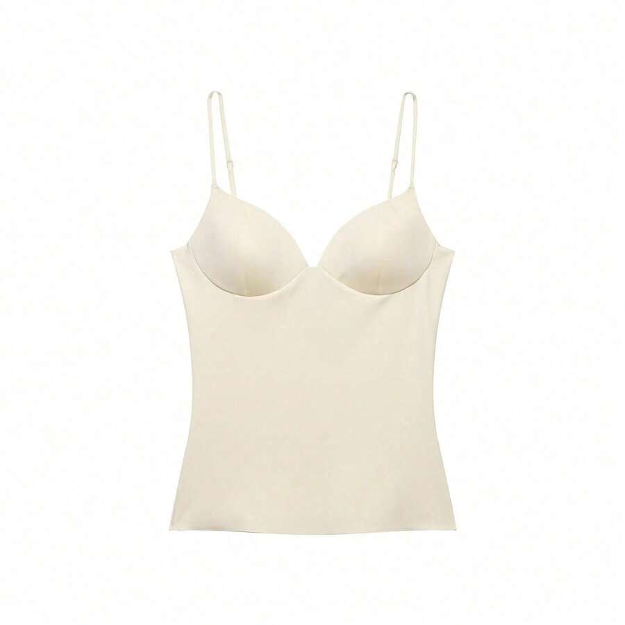 Camellia Summer New Women's Fashion Minimalist Solid Color Camisole - Beige - View 1