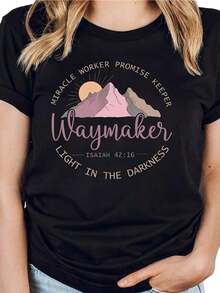 1 pieza Camiseta de Mujer Waymaker Fe Cristiana - "Miracle Worker Promise Keeper" de Manga Corta y Cuello Redondo, Ropa Casual para Iglesia con Nombre de Jesús y Mensaje Religioso, Ropa Cristiana Cómoda para Todas las Temporadas, Camiseta de Manga Corta de Algodón Lavado Vintage, Camiseta Casual Suave de Cuello Redondo para Hombres y Mujeres, Camisetas Bonitas para Mujer, Camisetas Bonitas para Mujer, Color Albaricoque, Manga Corta, 180g, 100% Algodón. - Negro - Ver 10