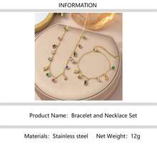 Set de 2 piezas de joyería lujosa y elegante, hecha de acero inoxidable chapado en oro de 18K, decorada con circonita cúbica multicolor, adecuada para que las mujeres la usen en vacaciones, fiestas y vida diaria - Multicolor - Ver 9