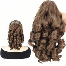 Tóc giả đuôi ngựa tổng hợp chịu nhiệt, sóng sâu, dài 12 inch, màu ombre đen/nâu, thiết kế kẹp càng cua, phù hợp cho phụ nữ đội trong dịp Giáng sinh, Halloween, lễ hội âm nhạc và sử dụng hàng ngày. - Nhiều màu - Xem 3
