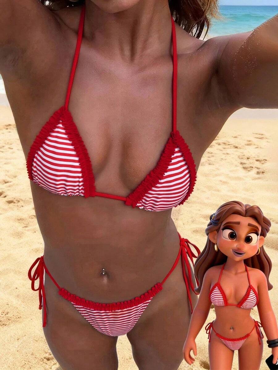 Conjunto de Bikini Retro a Cuadros y Lunares para Mujer, Atuendo Moderno Adecuado para Salidas, Vacaciones, Festivales de Música, Fiestas en la Piscina, Carnavales y Otras Ocasiones de Verano en la Playa