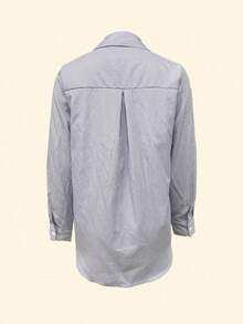 Camisa de manga larga a rayas casual y de uso diario para mujer, color rosa, para primavera - Azul y blanco - Ver 5