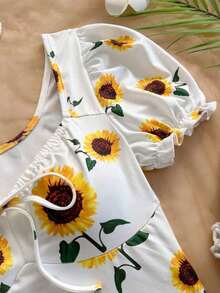 Estilo bohemio, floral romántico, estilo de vacaciones, blusas con estampado floral con temática del 4 de julio, blusas de vacaciones, blusas con cuentas, blusas de fiesta, blusas de tirantes, blusas cortas con temática del 4 de julio para mujeres, - Amarillo - Ver 3