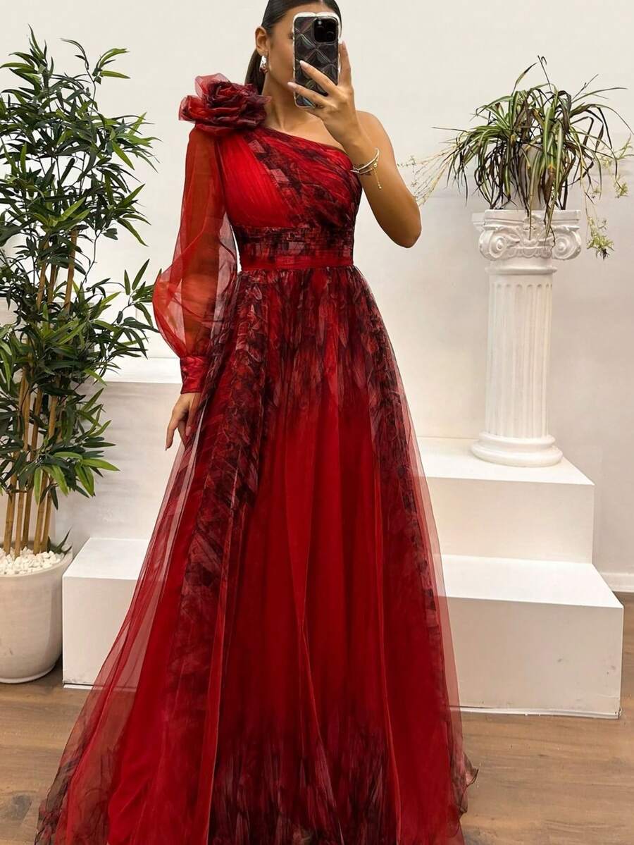Vestido amplio de tul con diseño asimétrico para uso diario - Rosa Fucsia - Ver 1