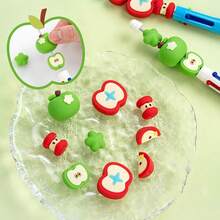 1pc Creative Multicolor Ballpoint Pen Set, Floral And Apple Pattern Ballpoint Pens, Providing 4 Colors For Various Uses, 0.7mm Smooth Writing, Student Stationery, Office Supplies, High Capacity Exam Writing Pen, Suitable For Note-Taking, Error Correction And Highlighting - Ballpoint Pen - View 6