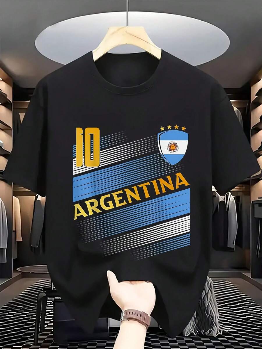 Camiseta de fútbol retro Argentina 10 - Suave, cómoda y lavable a máquina, ideal para atuendo casual y regalo único, para toda temporada para aficionados a los deportes, camiseta de diseño divertido para gimnasio y actividades al aire libre, camisetas de fútbol de seda de hielo, de secado rápido, que absorbe la humedad, de malla transpirable, sin sensación de sofocación - Negro - Ver 1