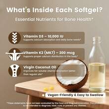 Corefeel Vitamin D3 K2 10,000 , 200 Mcg -7, 300 Coconut Oil Softgels, 2 In 1 Vitamins Supplement D & K (Include 7), Easy To Swallow, Supports Calcm Absorption, Bone Health - 1 - Xem 4