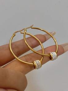 1Pair Large Hoop Earrings For Women Rhinestone Golden Hoop Earrings Stainless Steel Earrings For Mother Day Valentine Party Vacation Festival Jewelry Gifts - Multicolor - View 10