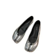 Mirror Split Toe Ballet Flats, Shallow Mouth Skirt Matching Daily Shoes, Elegant Soft Casual Ladies Footwear - 銀色 - 查看 7