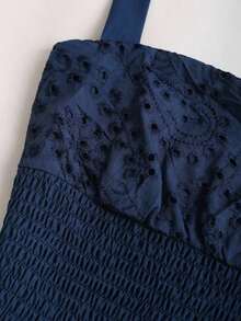 Vestido mini de verano ajustado de cuello halter con volantes en capas de color azul para vacaciones en la playa de mujeres - Azul marino - Ver 3