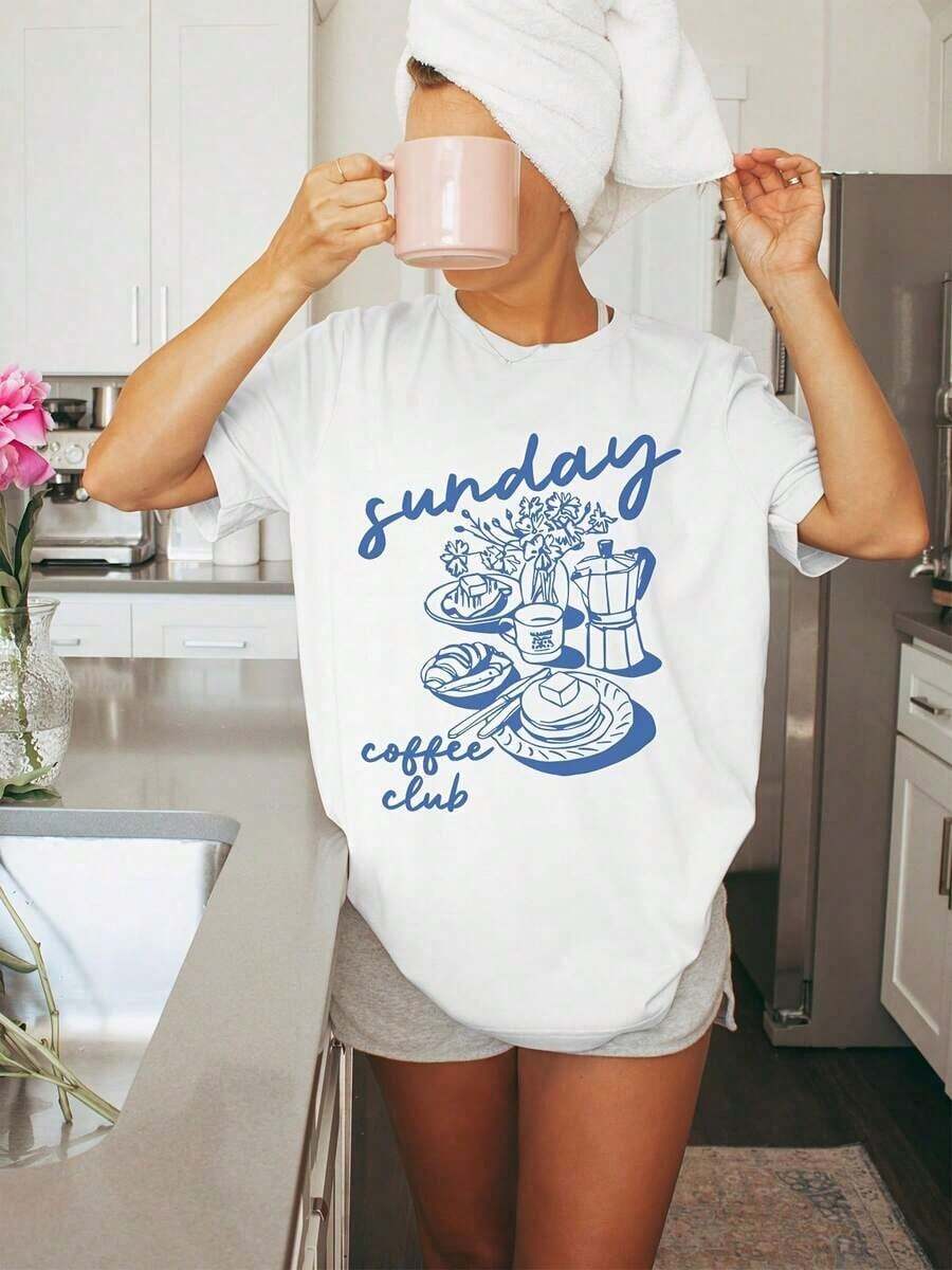 Camiseta con Estampado Gráfico, Manga Corta, Cuello Redondo, Estilo Casual para Verano y Primavera, Ropa de Mujer - Estilo Vintage Urbano, Unisex, Camiseta Holgada de Algodón 100% Puro - Blanco - Ver 1