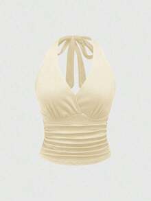 Punk Parte superior con estampado de leopardo y cuello de halter para mujer, escuela - Amarillo claro - Ver 5