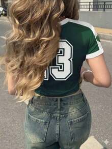 Camiseta playera corta mujer grafica dama top estampado Mexico corazon bandera futbol cuello redondo manga corta corte ajustado tela suave dia noche diario - Verde - Ver 4