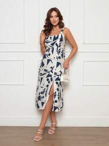 Elegant Long Dress With Slit, Elasticated Waistband, And Viscose Lining - Perfect For Parties, Weddings, Graduations, Christmas, And New Year's Eve. - 白色/藍色 - 查看 7