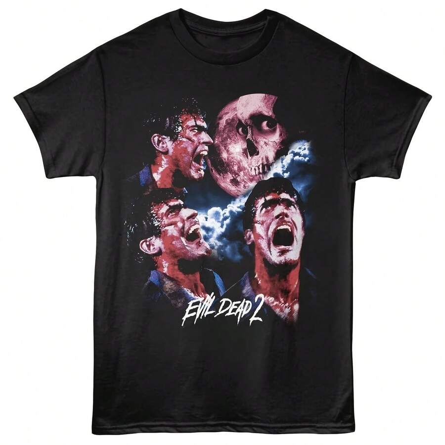 Camiseta de algodón de manga corta oversize con estampado gráfico retro de la película Evil Dead 2 Ash Williams, estilo culto de los años 80, para fans - forma - Ver 1