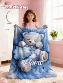 1 Stück anpassbare Text-Decke, Teddybär-Muster, personalisierte Decke, personalisierte Baby-Decke, Neugeborenen-Decke, geeignet für Muttertag, Geburtstag, Kindertag, Vatertag, Abschluss, Weihnachten, Halloween, geeignet für Zuhause Sofa, Bett, Auto, Schlafzimmer, Wohnzimmer, Sofa-Decke, Kinder-Decke - Verschiedenfarbig - Übersicht 12