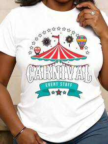 Camiseta Casual de Verano para Mujer, 100% Algodón, con Cuello Redondo y Estampado Divertido, Diseño para Personal de Eventos y Carnavales, Ideal para Fiestas y Festivales, Opción de Regalo - Blanco - Ver 6