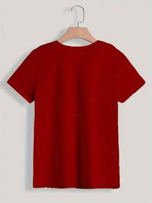 Classic Plus Size Women's Clothing, Pink And Gold Butterfly Wing Print T-Shirt - Cute Short Sleeve Crew Neck T-Shirt For Valentine's Day, Casual Shirt For Summer And Autumn, Ideal Gift For Women At Christmas And New Year (Machine Washable) Best Seller - 紅色 - 查看 3