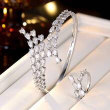2pcs Elegant Rhinestone Water Drop Bracelet And Ring Set, Suitable For Workplace, Gala, Party And Formal Occasions - Bracelet Ring Set - View 11