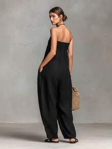 New Spring Collection Strapless Jumpsuit With Adjustable Ties Elegant Ruched Design Fashion European Style For Women - Black - View 3