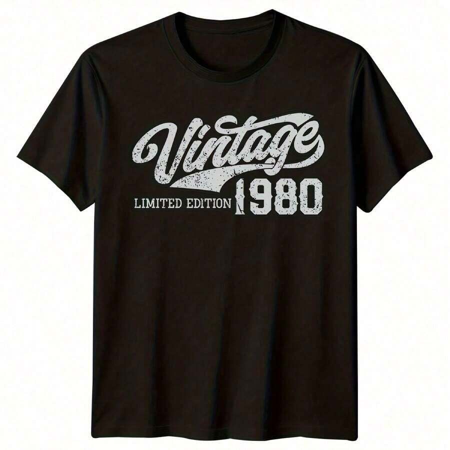 1 Piece Of Men's Vintage 1979 T-Shirt, 46th Birthday, "Aged To Perfection", All Seasons, Cotton, Single-Sided Print, Crew Neck And Short Sleeve, 180g, 100% Cotton, Designs Are Fully Printed. Unisex. - 顏色 6 - 查看 1