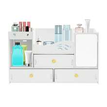 WUPYI Cosmetics Organizer With Mirror Makeup Storage Box 3 Drawer White PVC 4 Compartment Vanity Table Organizer Raised Baffle Design For Lipstick Skincare Jewelry Mask Storage - White - View 2