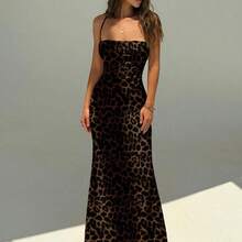 Women's Elegant Sexy Leopard Print Backless Halter Maxi Party Dress, Summer Holiday Outfits , Elegant And Sexy Leopard Print Dress Is Perfect For A Spring Vacation Cruise Or Weekend Getaway, And Is Also An Ideal Choice For Women's Summer And Spring Break Outfits. Valentine's Day Dress - Multicolor - Ver 5