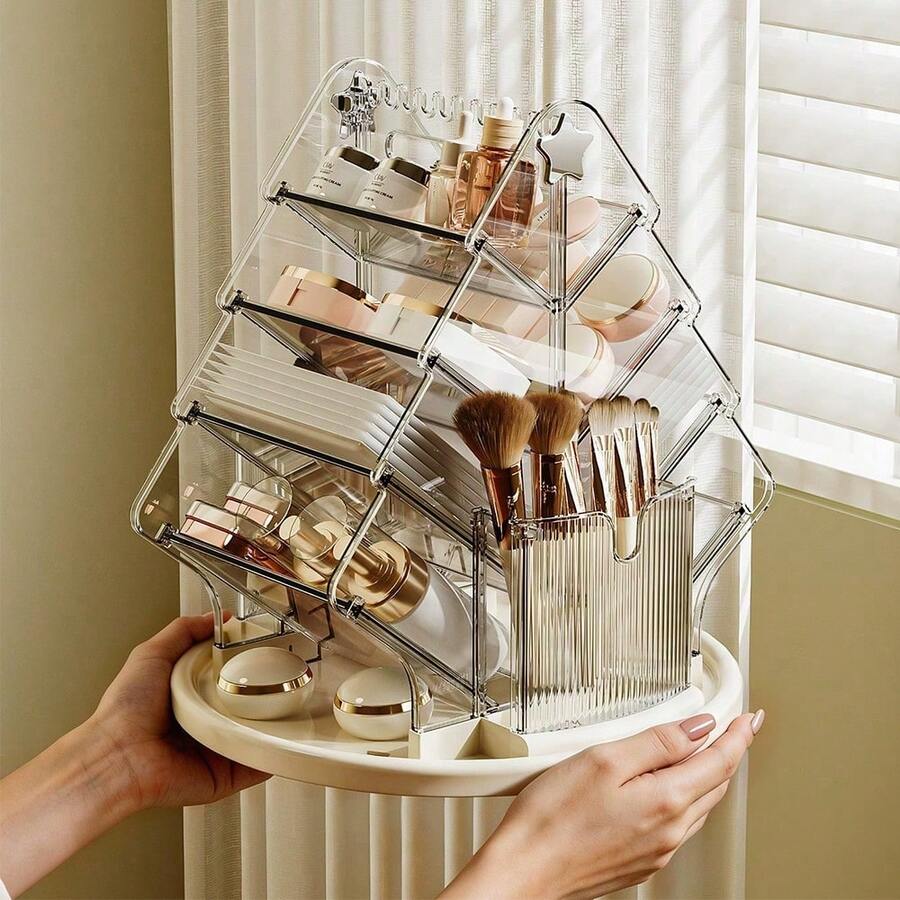 1 buah Organizer Makeup Berputar 360°, Kotak Penyimpanan Kosmetik Transparan, Kotak Display Makeup, Desain Anti Debu Transparan, Alas Berputar, Kompartemen Terpisah, Kapasitas Besar dengan Sekat, Kotak Organizer Lipstik / Eyeshadow / Kuas, Perlengkapan Perawatan Kulit dan Makeup Serbaguna, Kembali ke Sekolah