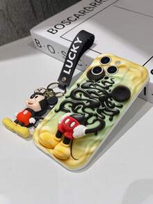 Disney Mickey Mouse Phone Case With Mickey Charm And Minnie Lanyard - Cute Mickey Protective Case With Minimalist Silhouette And Swirl Background Design, Equipped With Delicate Minnie Decorative Lanyard And Beaded Bracelet For Easy Carrying, Compatible With IPhone 17, 16, 15, 14, 13, 12, 11 Pro Series, Ideal For Birthdays, Holidays, Anniversaries, Graduation Gifts, Or Any Special Occasion To Surprise Family, Friends, Classmates, And Loved Ones. - trắng - Xem 7
