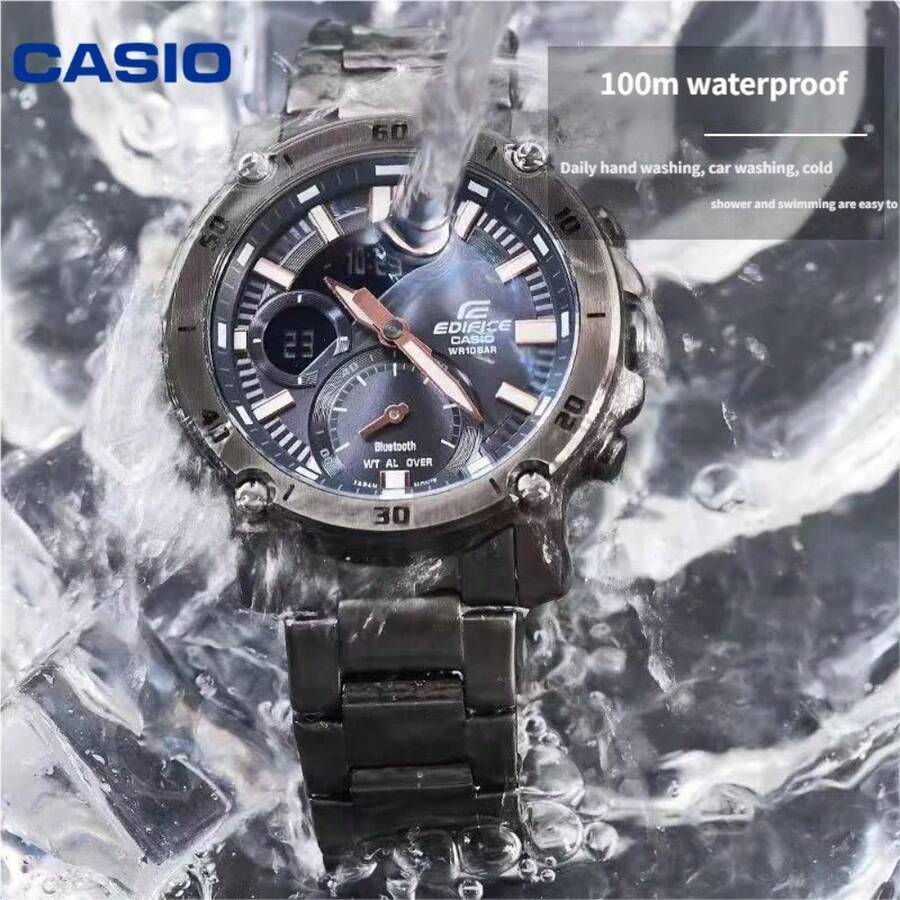 Casio Reloj de pulsera analógico-digital deportivo de negocios con conexión Bluetooth, resistente al agua 100m, reloj de cuarzo para hombres ECB-20YDC-1APR - Unitalla - Ver 1