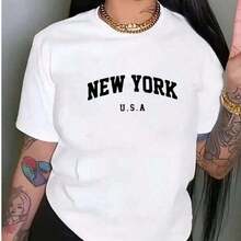 Camiseta de manga corta para mujer con estampado de letras, una camiseta básica informal adecuada para el uso diario en primavera y verano - Camiseta unisex de estilo vintage urbano, holgada, de algodón 100% puro. - Blanco - Ver 5