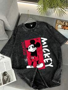 Men's Disney Washed Iconic Mickey Tee, Retro Street Vibe, Loose Fit, Premium Cotton. - 黑色 - 查看 1