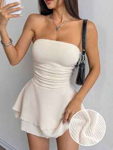 Vestido corto sexy tipo bandeau con estampado de leopardo y falda con volantes en capas - Albaricoque - Ver 8