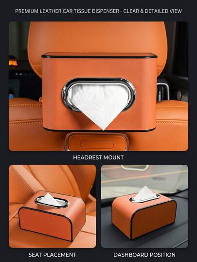 Faux Leather Car Tissue Box Holder, One-Touch Opening Vehicle Seat Armrest Organizer, Space-Saving Car Interior Tissue Dispenser, Easy Install No Tools, Durable Auto Storage Accessory For Drivers & Passengers