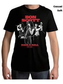 Unisex Bon Scott Rock N Roll Tribute T-Shirt, Commemorating The Band's Founding In 1946. This Soft, Versatile T-Shirt Is Perfect For Both Men And Women, Making It An Essential For Year-Round Casual Wear. Its Versatile Style Makes It An Affordable Everyday Essential And A Great Christmas Gift For Fans And Friends. This Short-Sleeved T-Shirt Is Suitable For Lounging At Home, Everyday Wear, Parties, And Travel, And Makes A Wonderful Gift For Friends Or Family. - 黑色 - 查看 6