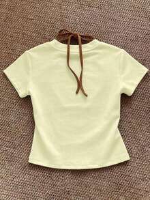 Camiseta de manga corta de cuello redondo ajustada con estampado de leopardo - Amarillo - Ver 2