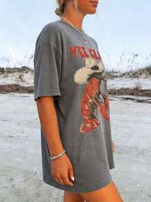 Camiseta de Vaquero con Langosta, Camiseta Divertida con Garra de Langosta, Camiseta de Playa Estilo Western, Camiseta de Verano para Mujer con Estampado de Chica Tomate, Camiseta Casual de Manga Corta de Talla Grande para Mujer, Camiseta Holgada con Estampados de Moda para Todas las Temporadas, Camiseta para Amigas y Familiares en Fiestas, Vacaciones, Acción de Gracias, Halloween, Día de San Valentín, Uso Diario, Unisex - Gris - Ver 2